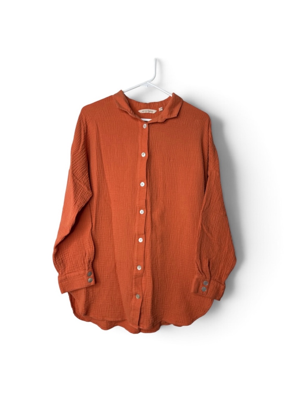 SOFT SURROUNDINGS Top Women’s M Orange Tunic Gauze Cotton Button Lagenlook Fall